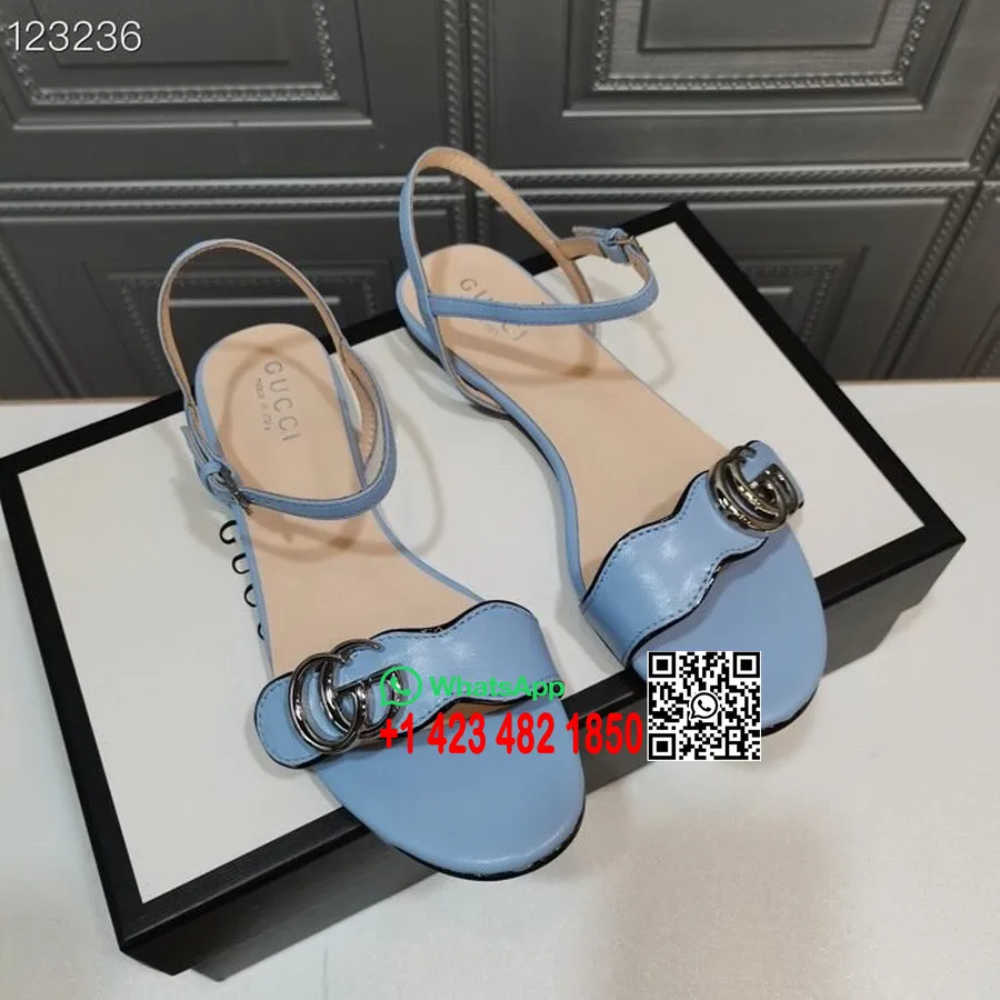 Gucci Marmont Platte Sandalen Kalfsleer Herfst/wintercollectie 2020, Blauw