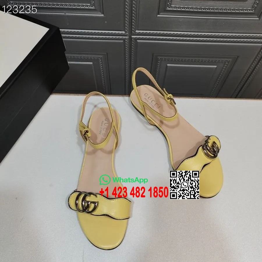 Flache Gucci Marmont-Sandalen Aus Kalbsleder, Herbst-/Winterkollektion 2020, Gelb