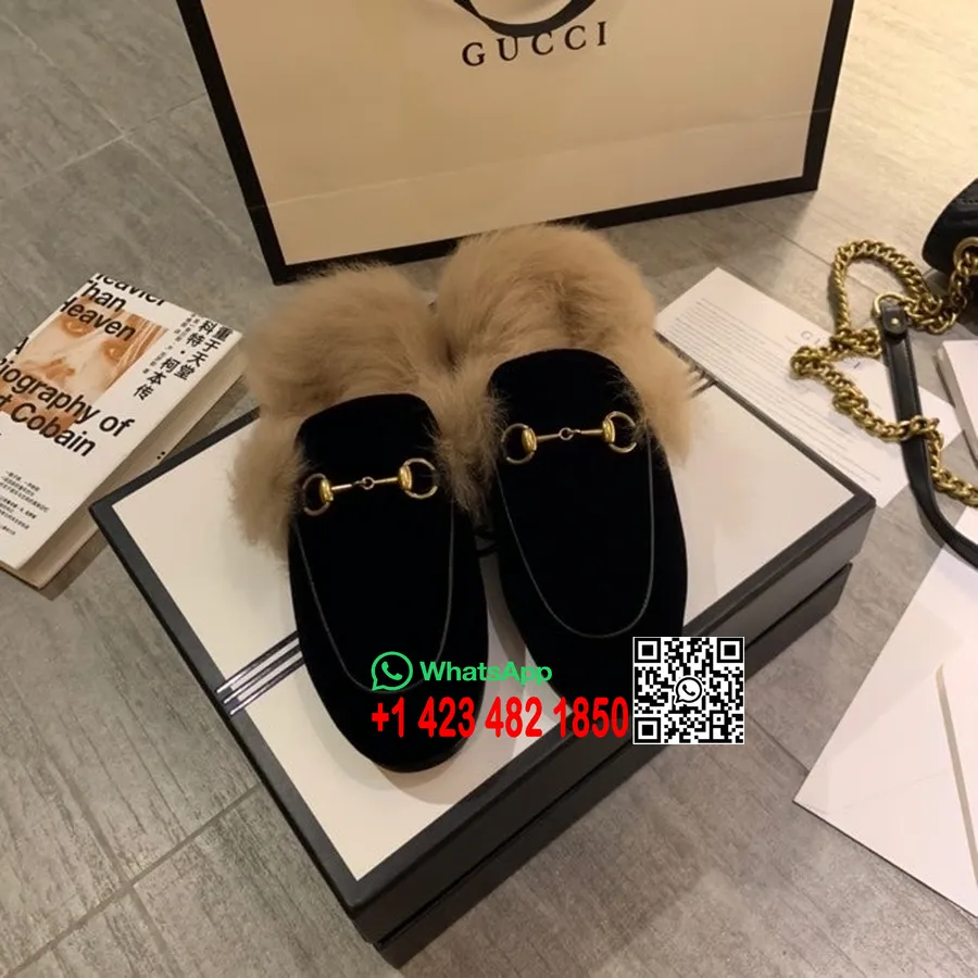 Мюли Gucci Princetown из меха замши/телячьей кожи, коллекция весна/лето 2020, черный