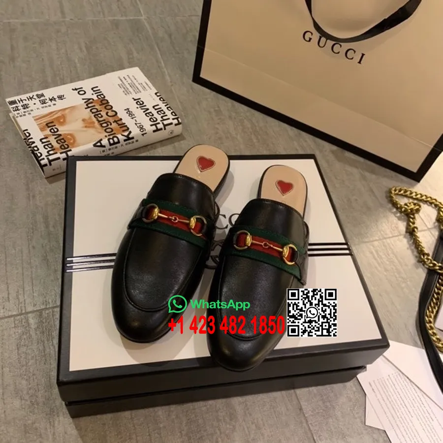 Gucci Web Princetown Mules Kolekcia Jar/leto 2020 Z Teľacej Kože, čierna