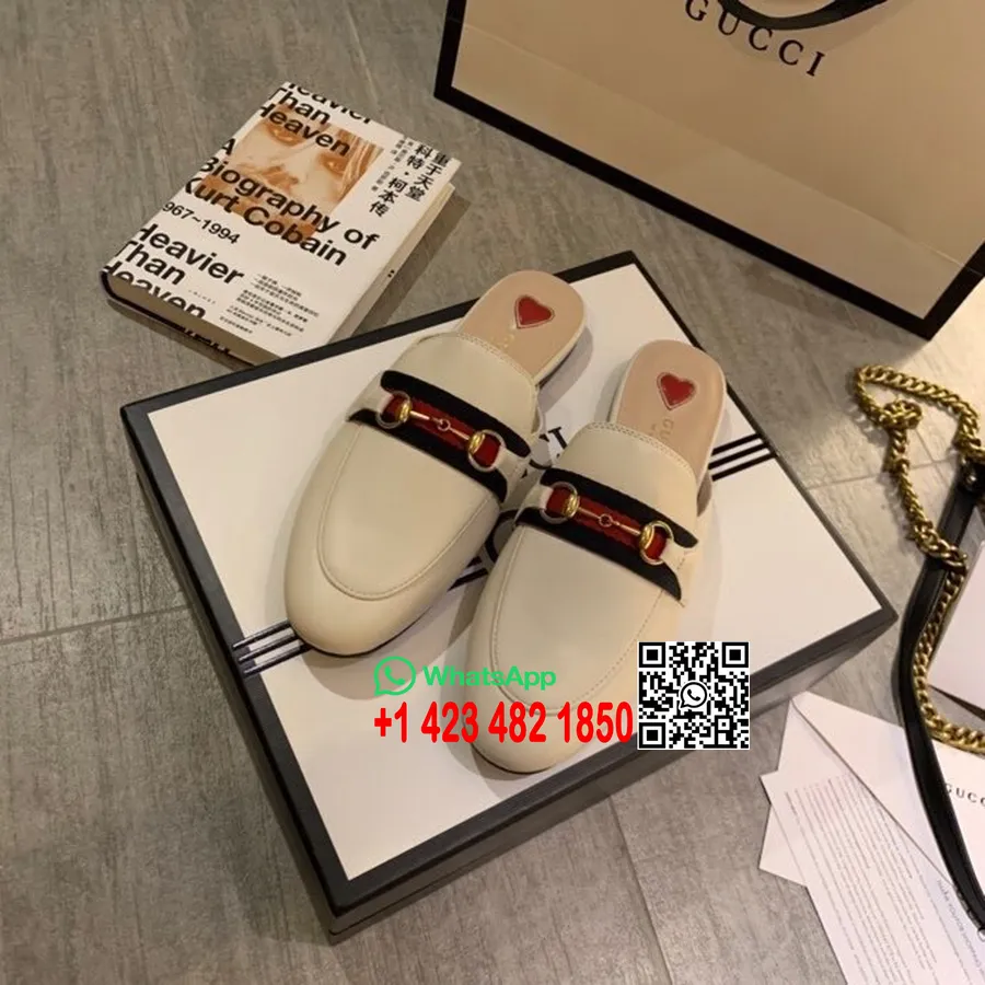 Gucci Web Princetown Mules Kolekcia Jar/leto 2020 Z Teľacej Kože, Biela