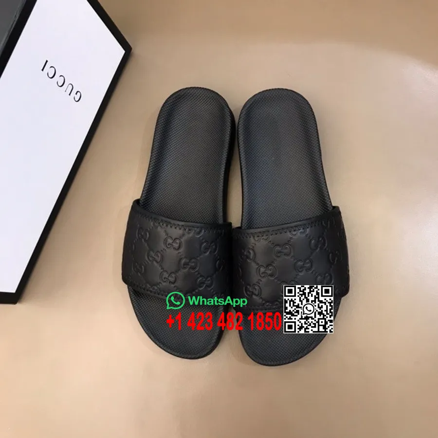 Gucci Guccissima Slide Sandals Calfskin Leather Spring/Summer 2020 Collection, Black