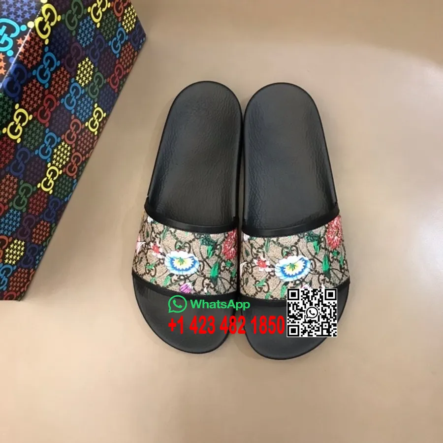 Gucci Florale Slide-Sandalen Frühjahr/Sommer 2020-Kollektion, Braun