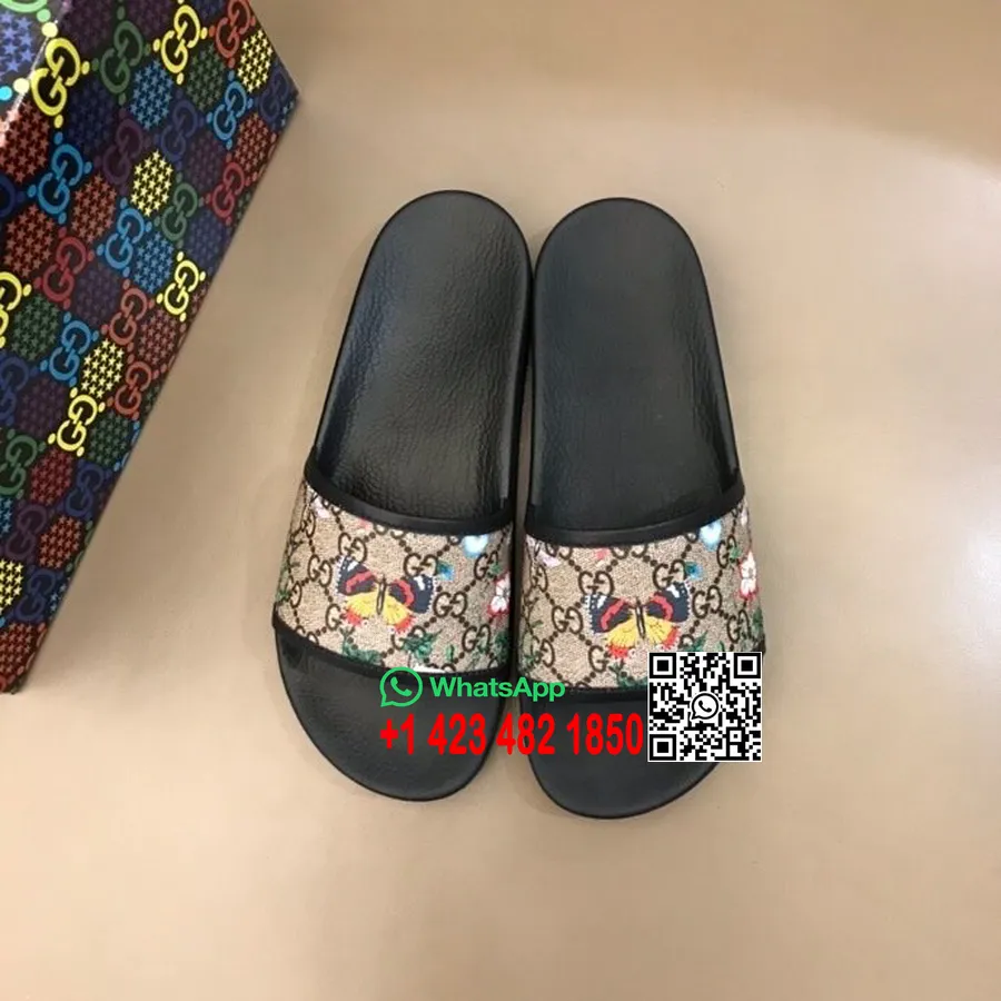 Sandal Slide Kupu-kupu Bunga Gucci Koleksi Musim Semi/musim Panas 2020, Coklat