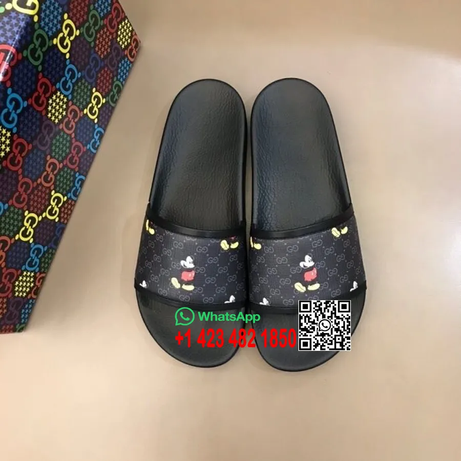 Gucci X Disney Slide Sandále Z Teľacej Kože Kolekcia Jar/leto 2020, čierna