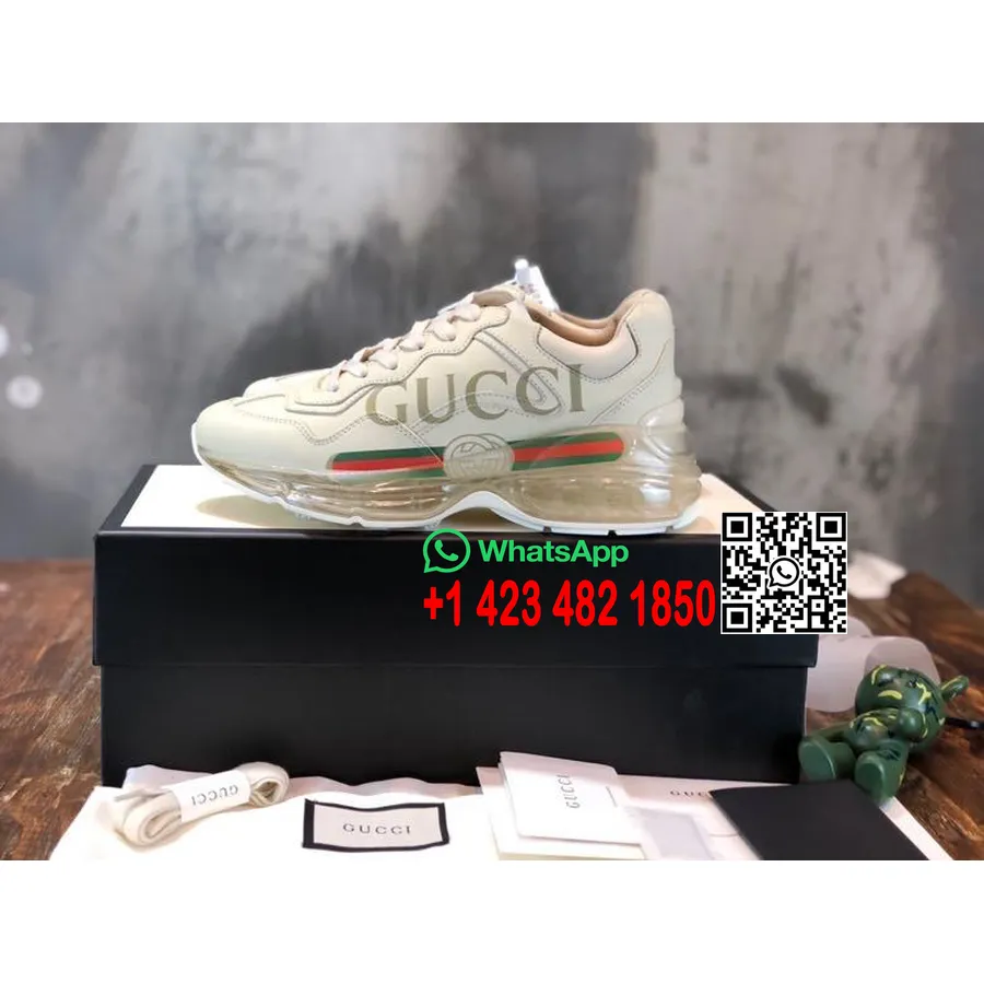 Gucci Logo Rhyton Dad Sneakers Met Transparante Zool Kalfsleer Lente/zomercollectie 2020 Wit