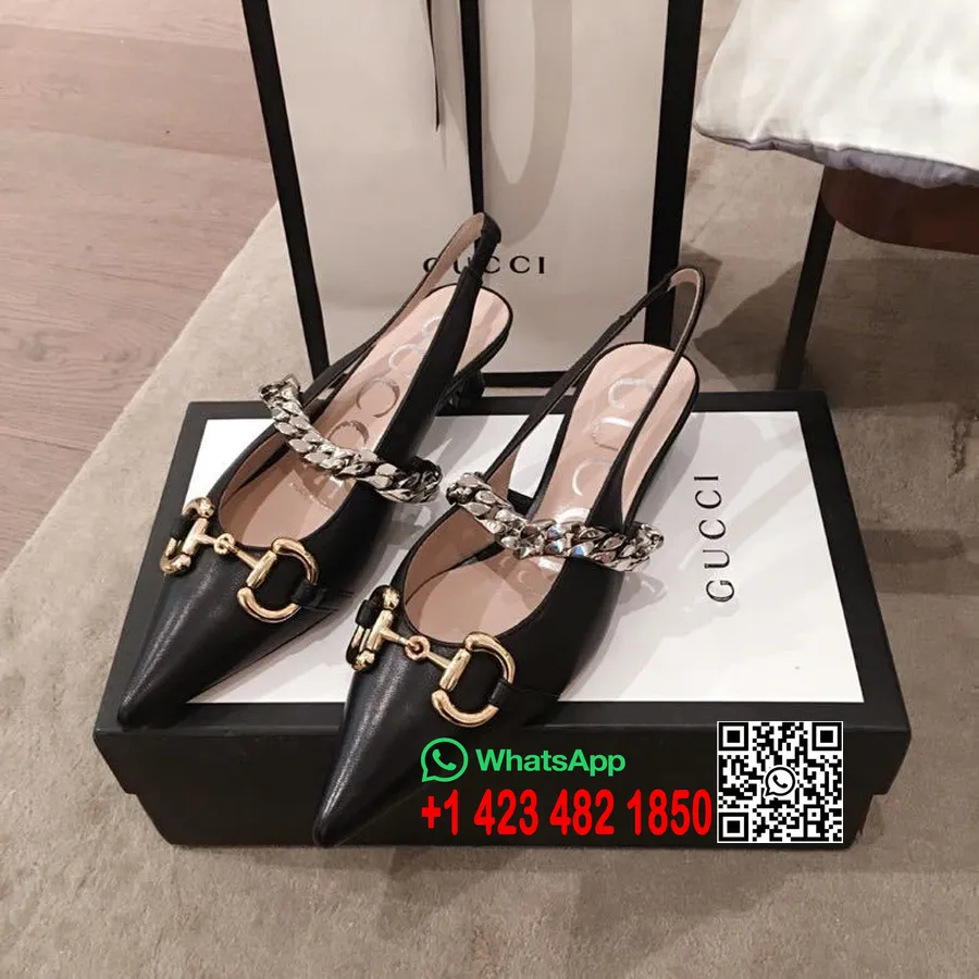 Gucci Horsebit Slingback Flats Kalveskinn Vår/sommer 2020 Kolleksjon, Svart