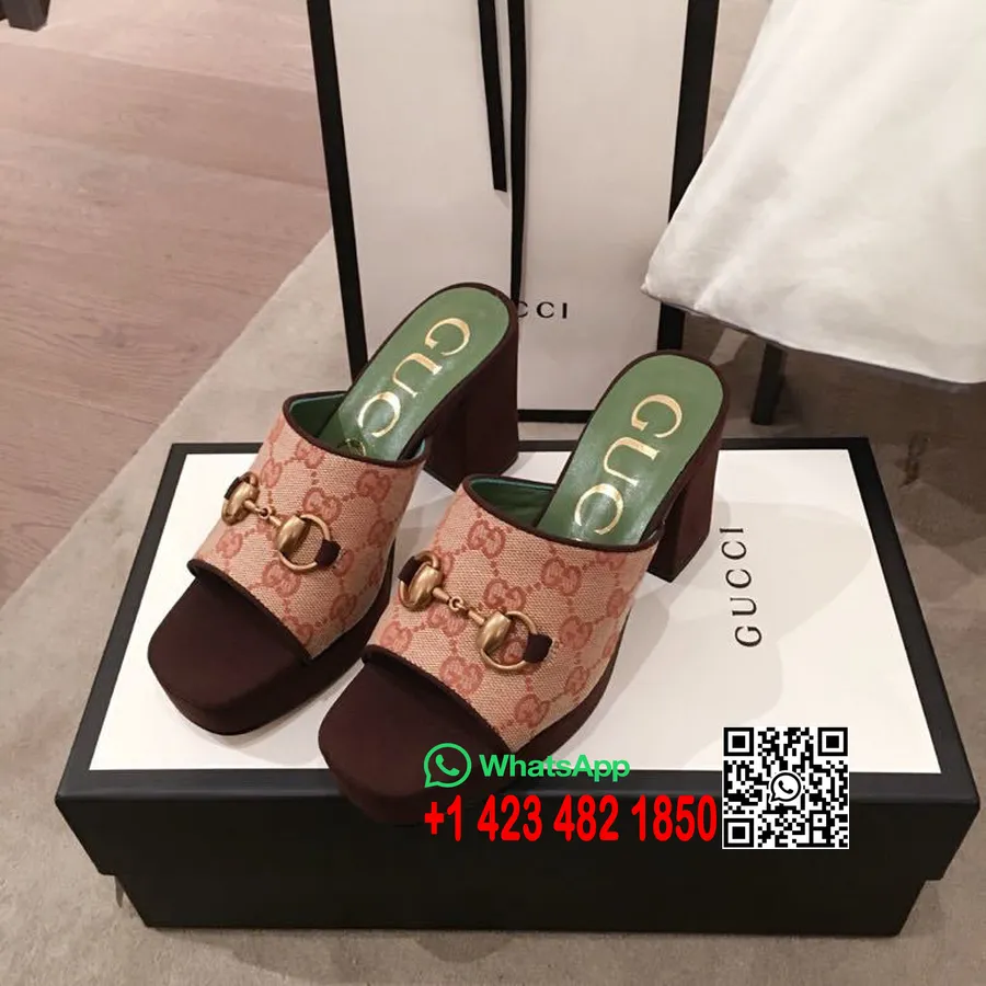 Gucci Horsebit Platform öszvérek Borjúbőr Bőr 2020 Tavaszi/nyári Kollekció, Bézs/ébenfa