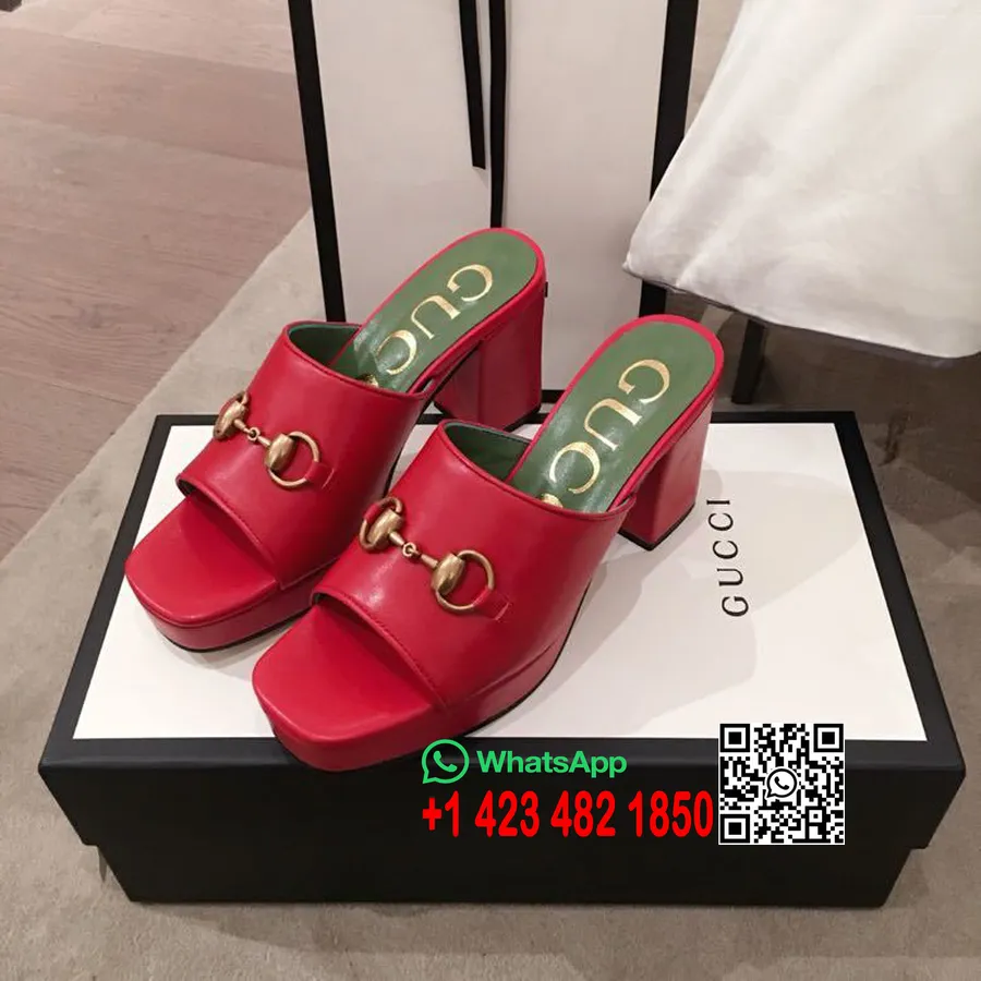 Gucci Horsebit Platform öszvérek Borjúbőr Bőr 2020 Tavaszi/nyári Kollekció, Piros