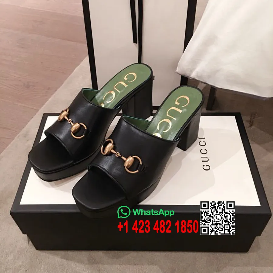 Gucci Horsebit Platform öszvér Borjúbőr 2020 Tavaszi/nyári Kollekció, Fekete