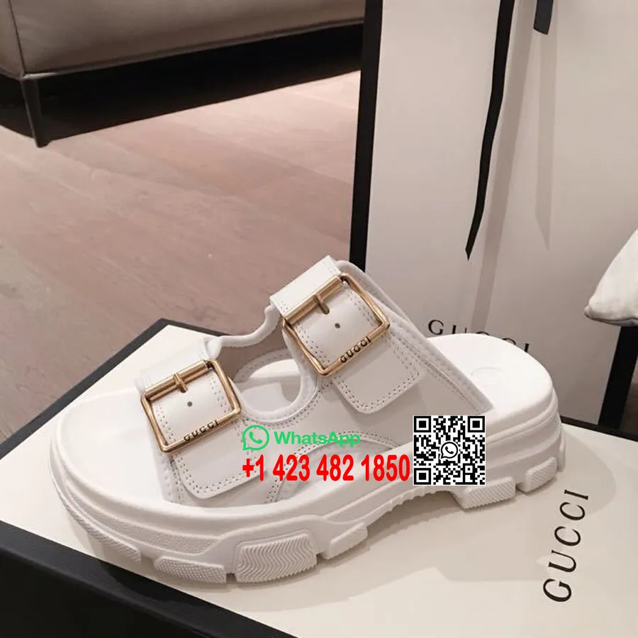 Gucci Aguru öppen 2-spänne Sandaler Kalvskinn Våren/sommaren 2020 Kollektion, Vit