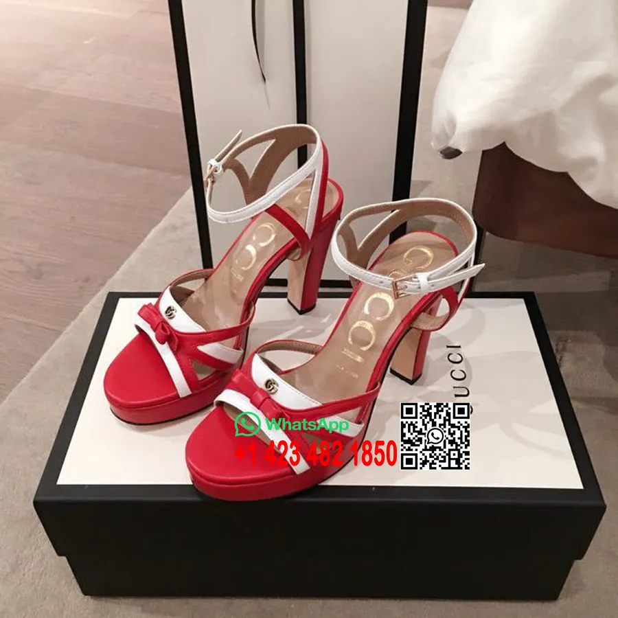 Gucci Two-Tone Open Toe Pumps Calfskin Leather Spring/Summer 2020 Collection, Red/White