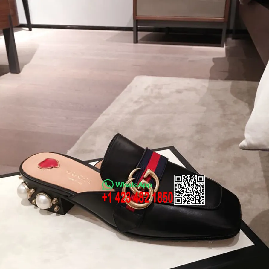 Gucci Mules Peyton Ornées De Perles En Cuir De Veau Collection Printemps/été 2020, Noir