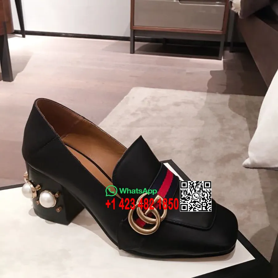 Talons Peyton Ornés De Perles Gucci Cuir De Veau Collection Printemps/été 2020, Noir