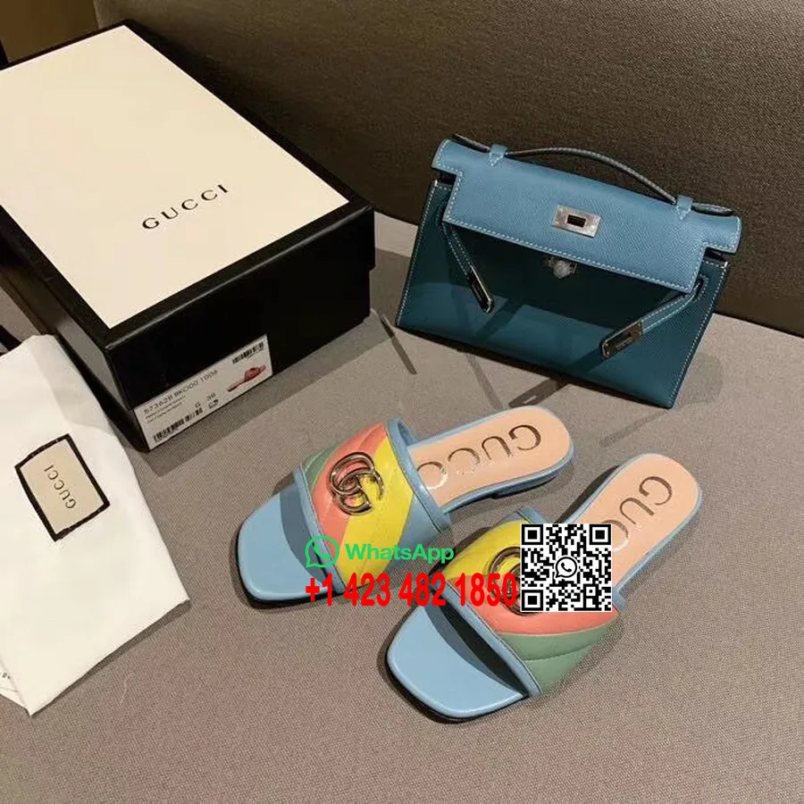 Gucci Gg Matelasse Slide Sandaler Kalvskinn Vår/sommar 2020 Kollektion Multicolor