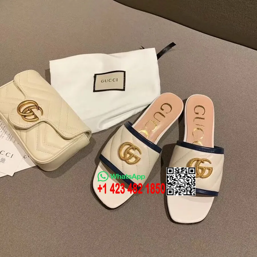 Gucci Gg Matelasse Slide Sandaler Kalvskinn Vår/sommar 2020 Kollektion Vit