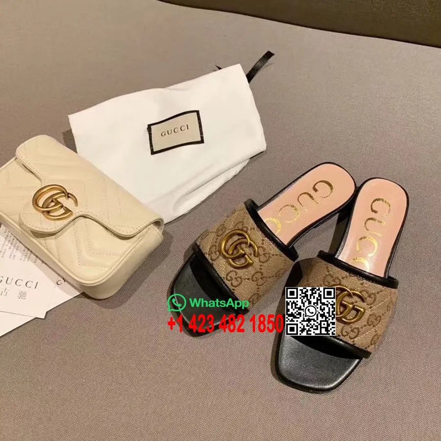 Gucci Gg Matelasse Canvas Slidesandaler Kalvskinn Vår/sommar 2020 Kollektion Beige