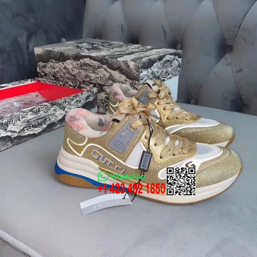 Gucci Ultrapace Sneakers 592348 Kalveskinn Vår/sommer 2020 Kolleksjon, Glitter Gull/hvit