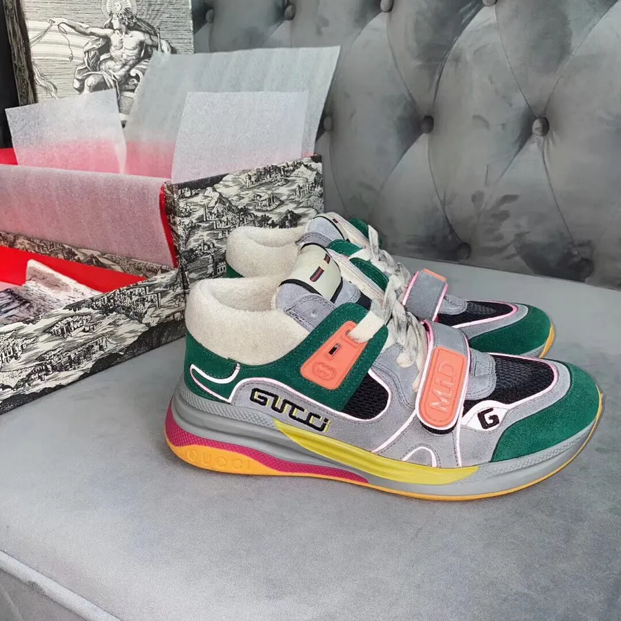 Gucci Ultrapace Mid-top Sneakers 598132 Kalvskinn Vår/sommar 2020 Kollektion, Grön/gul