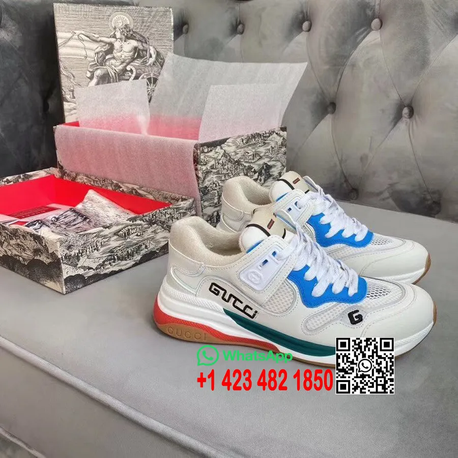 Gucci Ultrapace Sneakers 592345 Kalveskind Forår/sommer 2020 Kollektion, Hvid/blå