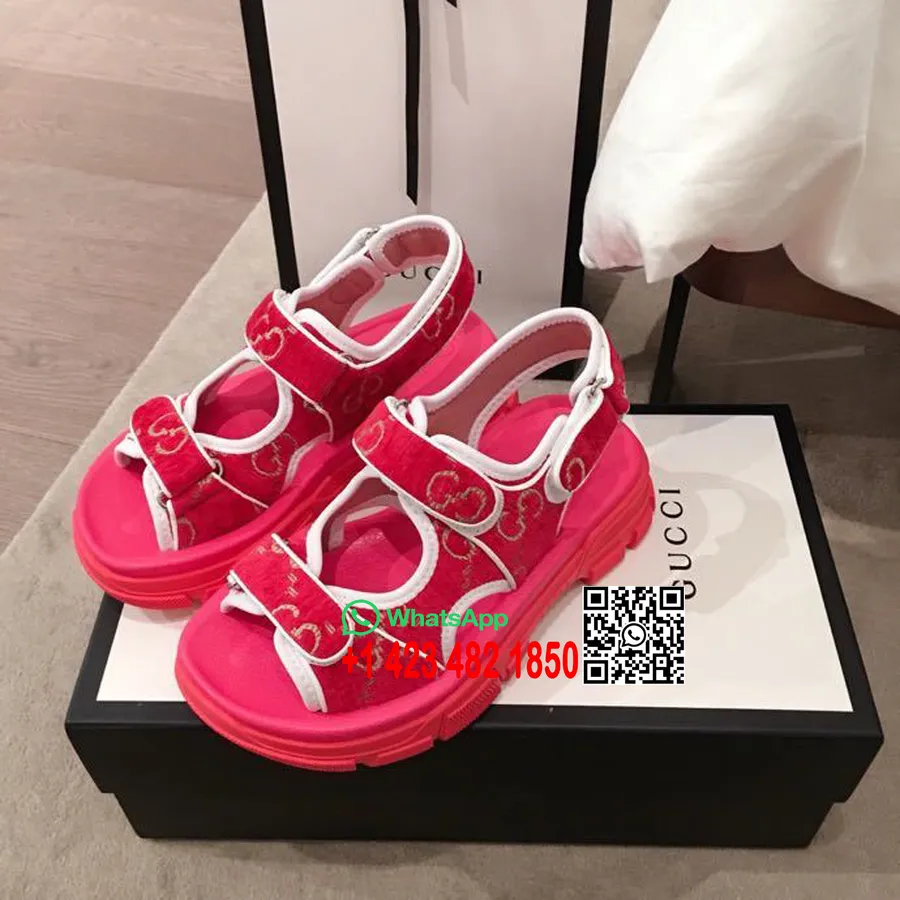 Gucci Open Track Velvet Velcro Sandals Spring/Summer 2020 Collection, Hot Pink/Orange