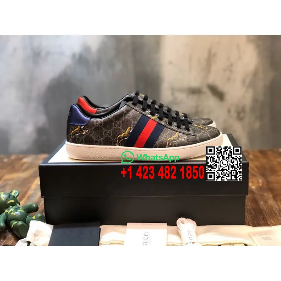 Gucci Gg Supreme Tigers Ace маратонки 429445 колекция пролет/лято 2020 телешка кожа, черни