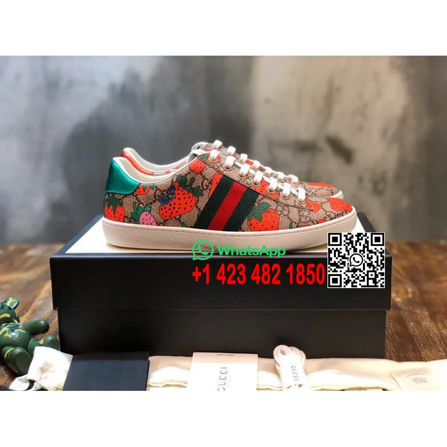 маратонки Gucci Strawberry Ace 433900 колекция пролет/лято 2020 телешка кожа, кафяво