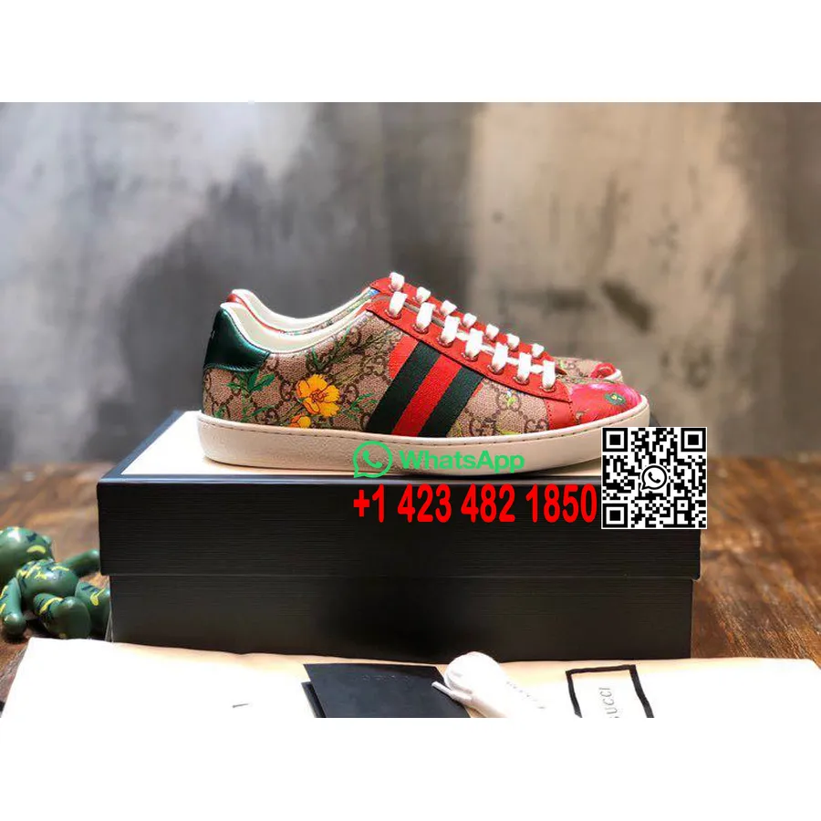 маратонки Gucci Floral Ace 433900 колекция пролет/лято 2020 телешка кожа, кафяво