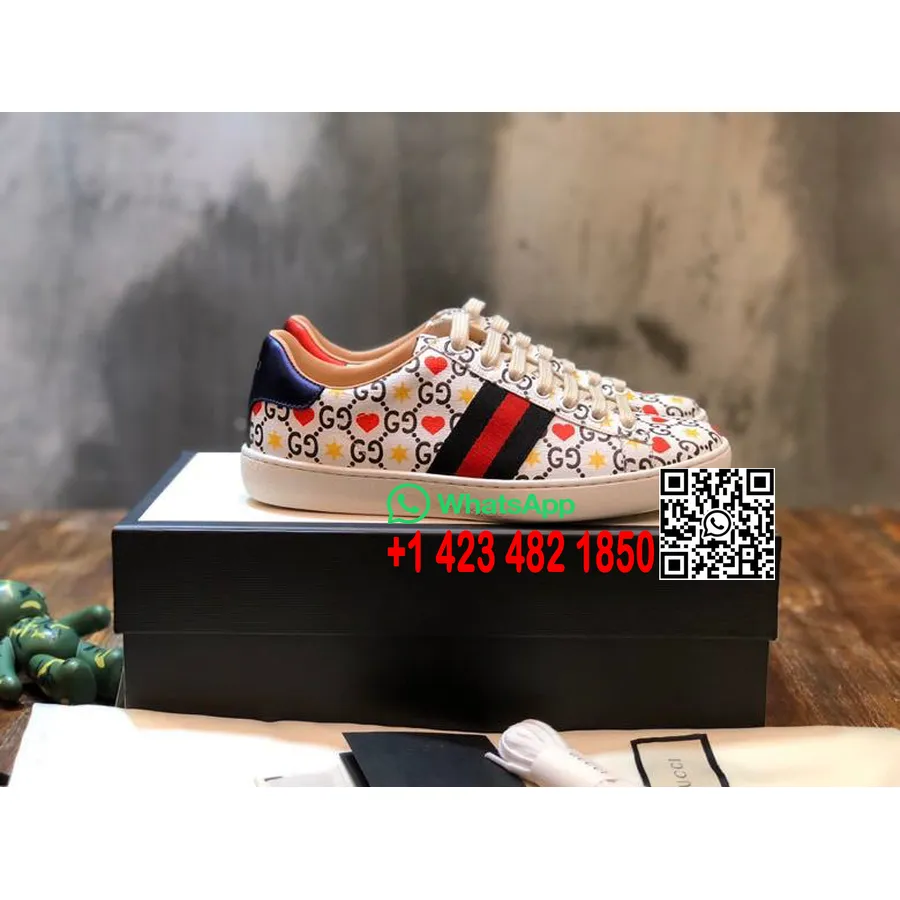 Gucci Ace китайски маратонки за Свети Валентин 429446 колекция пролет/лято 2020 телешка кожа, бели