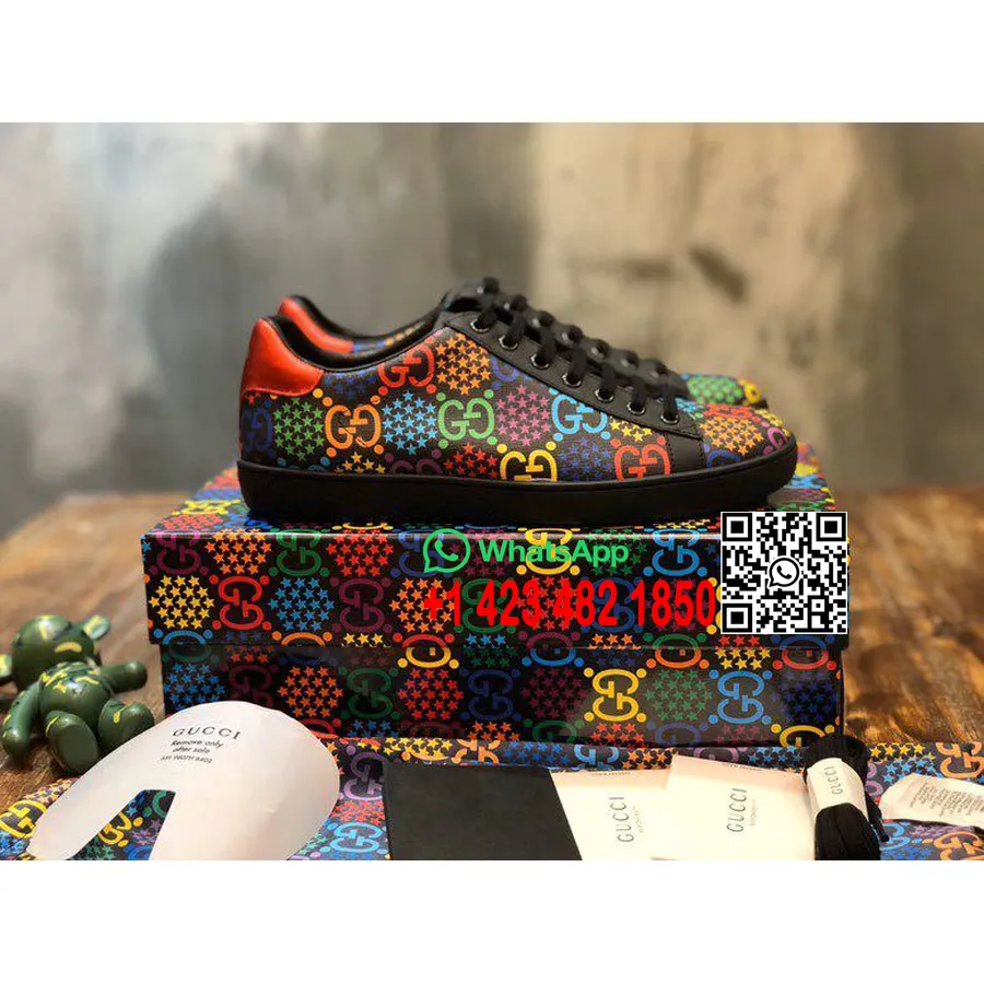 Gucci Psychedelic Ace Sneakers 610085 Kalvskinn Vår/sommar 2020 Kollektion, Svart