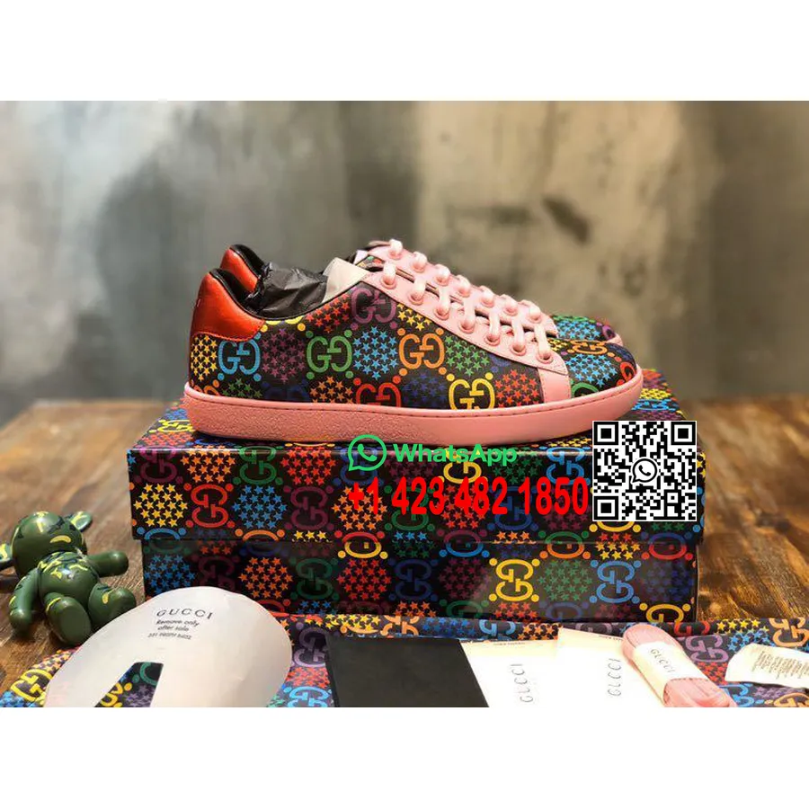 Gucci Psychedelic Ace Sneakers 603697 Kolekcija Iz Telečjega Usnja Pomlad/poletje 2020, Roza