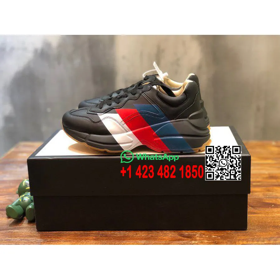 Gucci Stripe Rhyton Dad Sneakers 619896 Calfskin Leather Spring/Summer 2020 Collection, Black