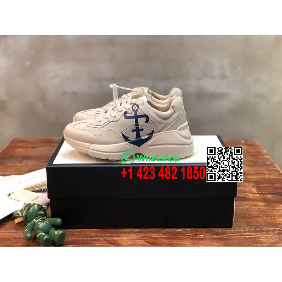 Gucci Anchor Rhyton Dad Sneakers 619896 Calfskin Leather Spring/Summer 2020 Collection, Off White/Blue