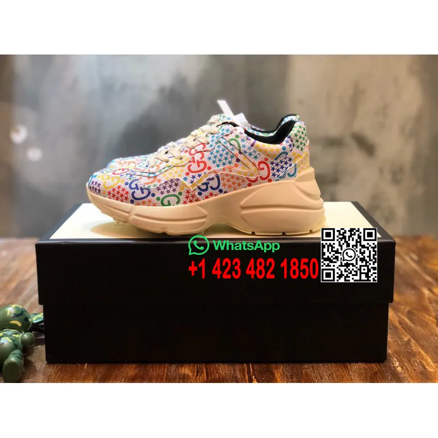 Sepatu Kets Gucci Psychedelic Rhyton Dad 619891 Koleksi Musim Semi/musim Panas 2020 Kulit Anak Sapi, Putih