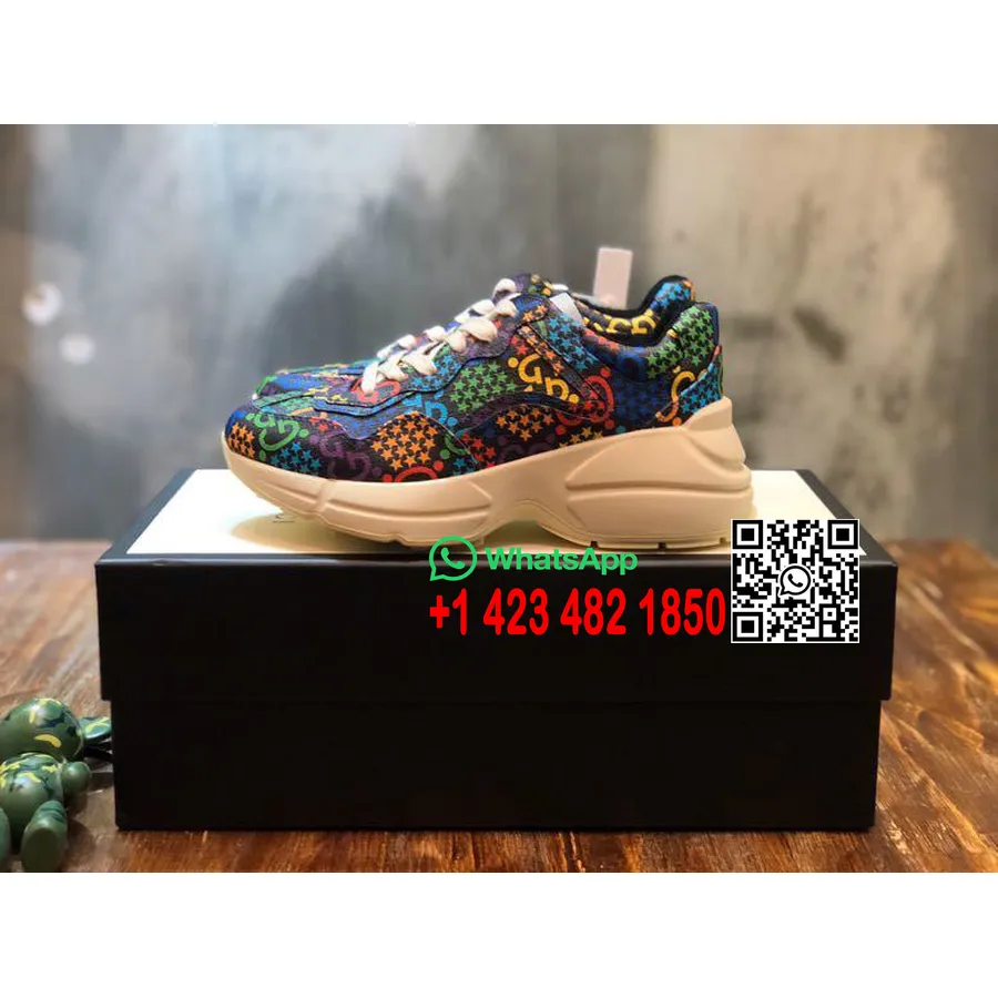 Sepatu Kets Gucci Psychedelic Rhyton Dad 619891 Koleksi Musim Semi/musim Panas Kulit Anak Sapi 2020, Hitam