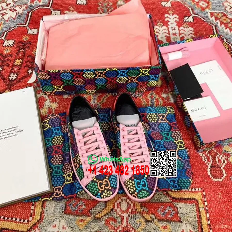 Gucci Psychedelic Spor Ayakkabı 610086 Dana Derisi İlkbahar/Yaz 2020 Koleksiyonu Pembe