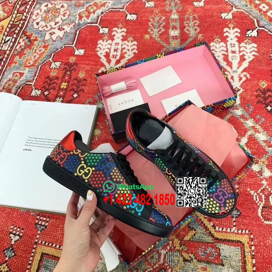 Gucci Psychedelic Spor Ayakkabı 610086 Dana Derisi İlkbahar/Yaz 2020 Koleksiyonu, Siyah