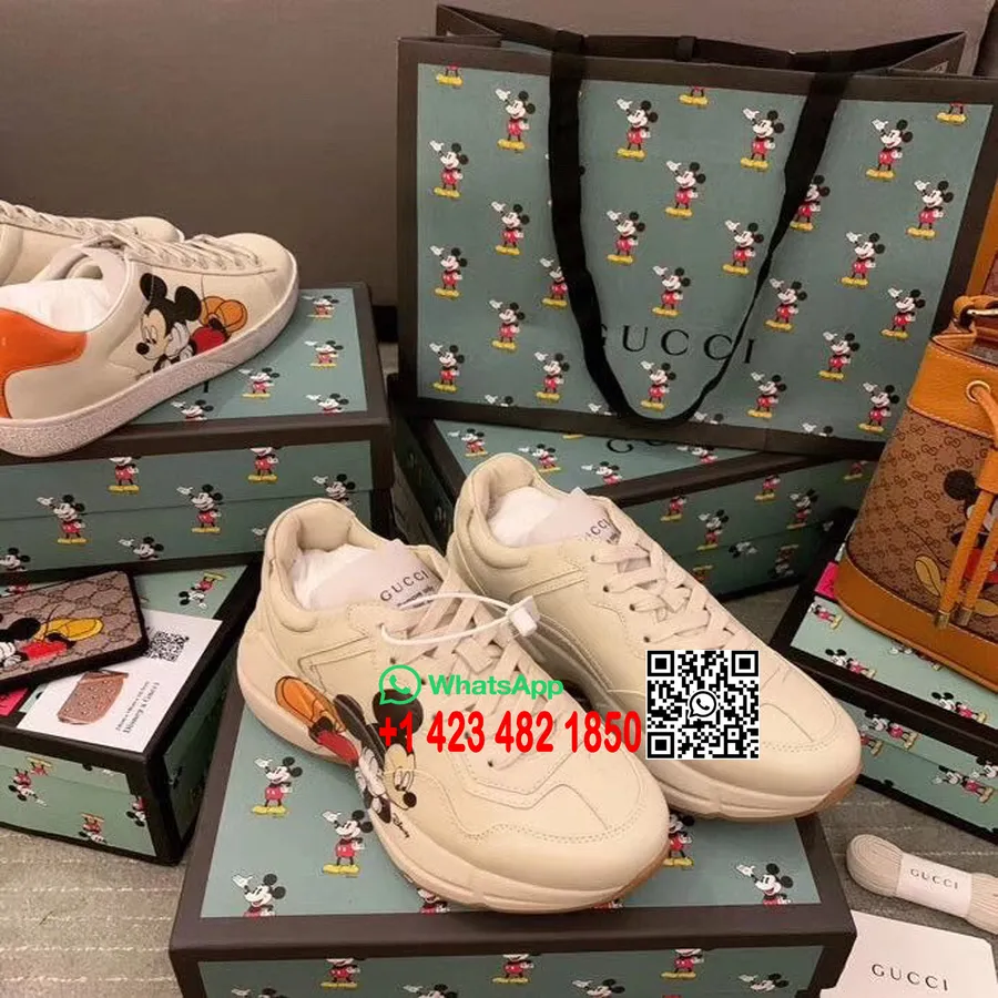 Gucci X Disney Rhyton Dad Spor Ayakkabı 602049 Dana Derisi İlkbahar/Yaz 2020 Koleksiyonu, Beyaz