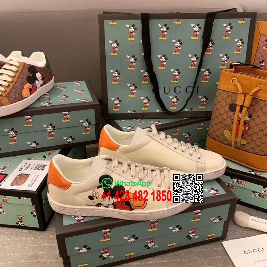 Gucci X Disney Ace Tornacipő 603697 Borjúbőr 2020 Tavaszi/nyári Kollekció, Fehér