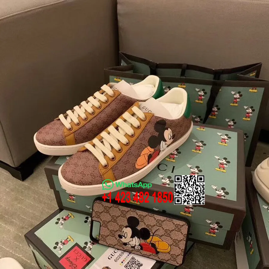 Gucci X Disney Ace Tornacipő 604049 Borjúbőr 2020 Tavaszi/nyári Kollekció, Barna