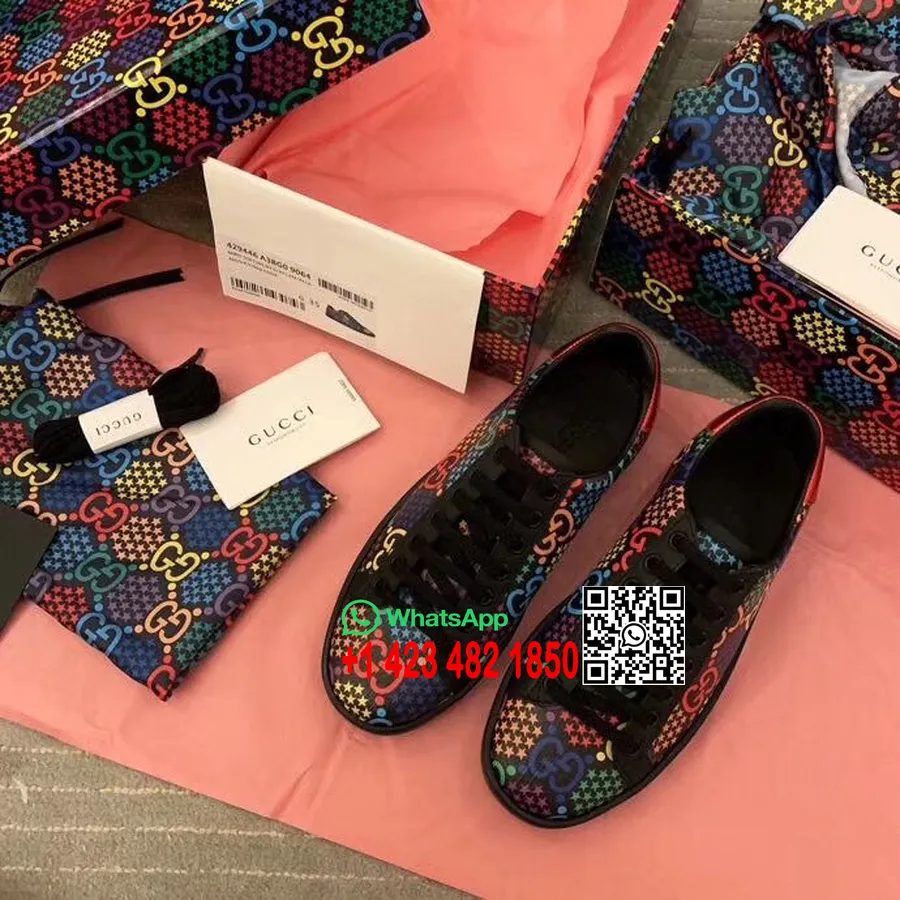 Gucci GG Psychedelic Ace Sneakers 610086 Calfskin Leather Spring/Summer 2020 Collection, Black