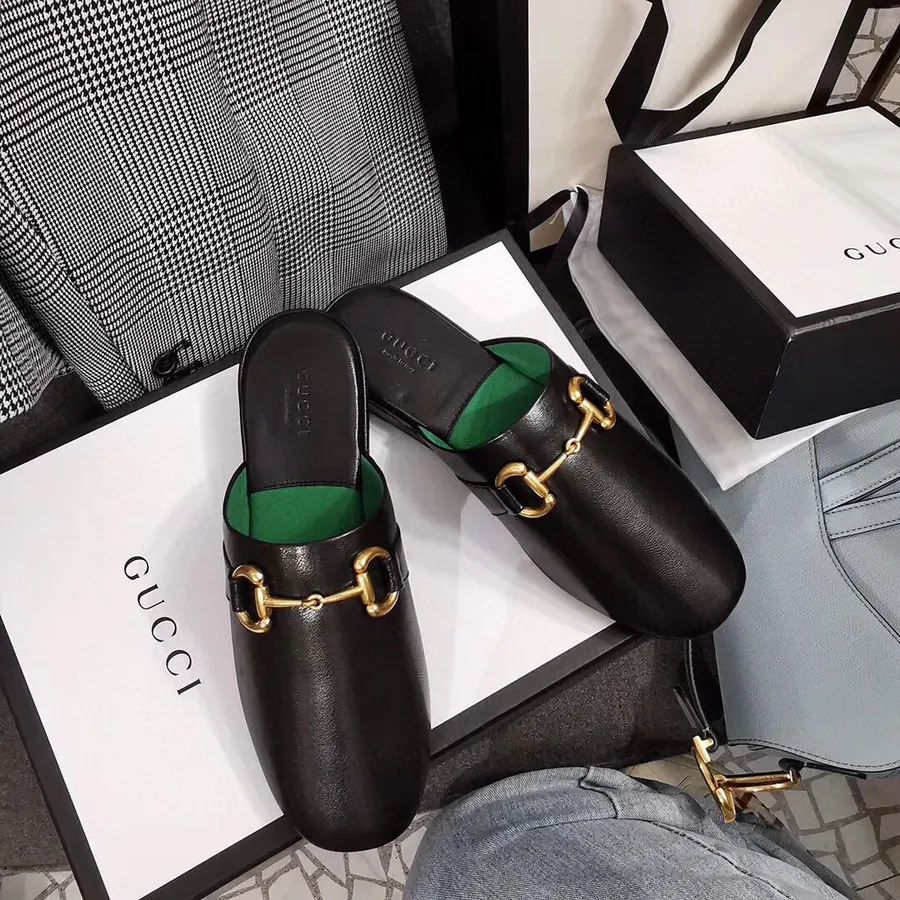 Gucci Pericle Horsebit Tøfler Kalveskinn Vår/sommer 2020 Kolleksjon, Svart