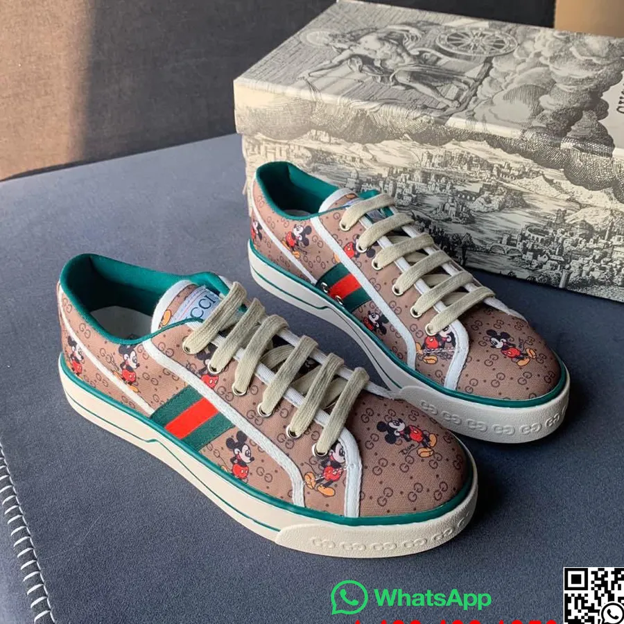 Gucci X Disney Vulcan Gg πάνινα αθλητικά παπούτσια από δέρμα μοσχαριού άνοιξη/καλοκαίρι 2020 συλλογή καφέ