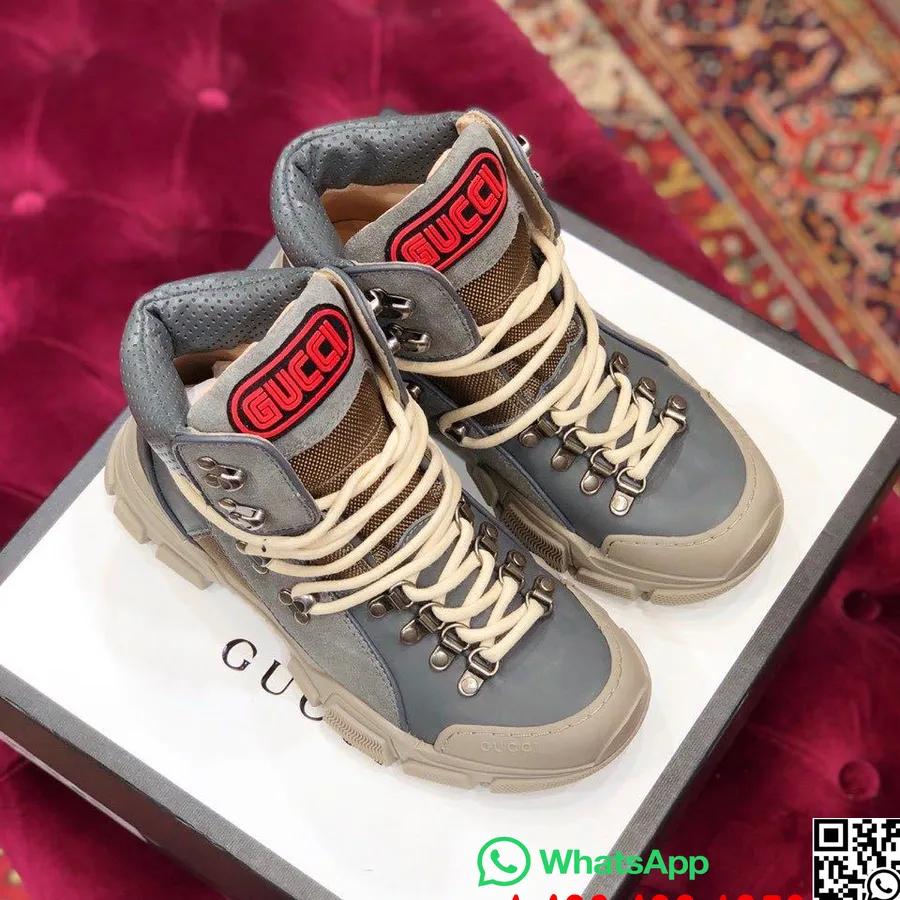 Gucci Flashtrek Gg Hightop Sneakers Kalvskinn Höst/vinter 2019 Kollektion, Grå