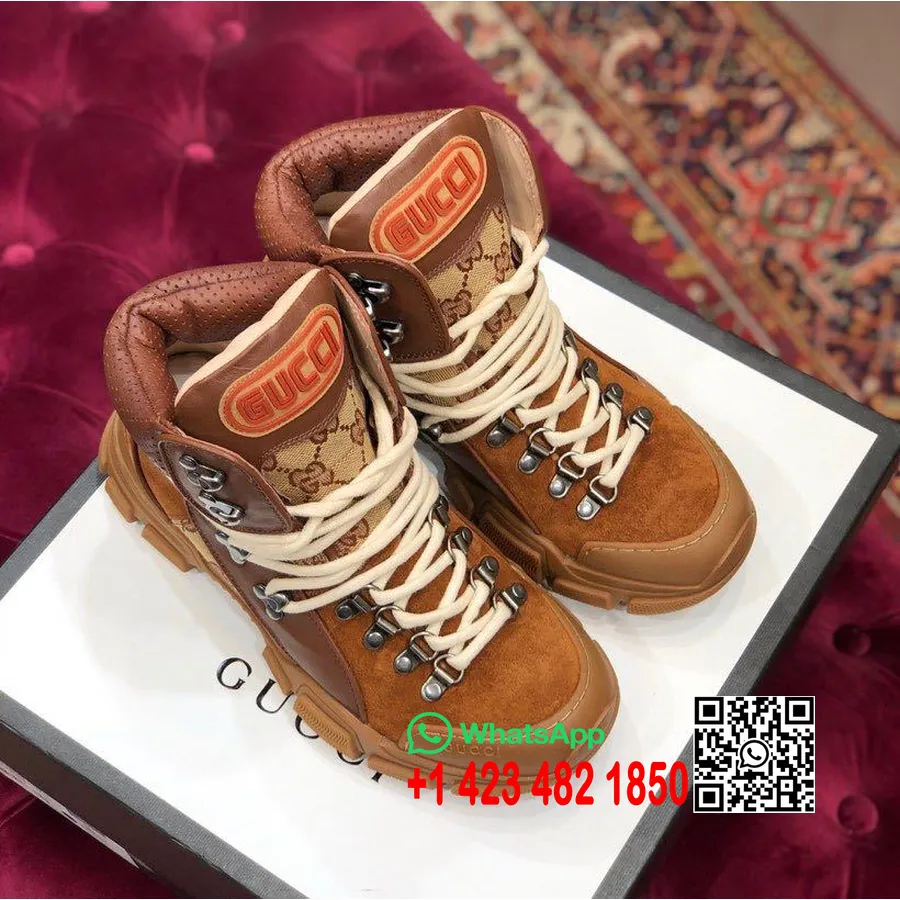 Gucci Flashtrek Gg Hightop Sneakers Mocka/kalvskinn Läder Höst/vinter 2019 Kollektion Brun