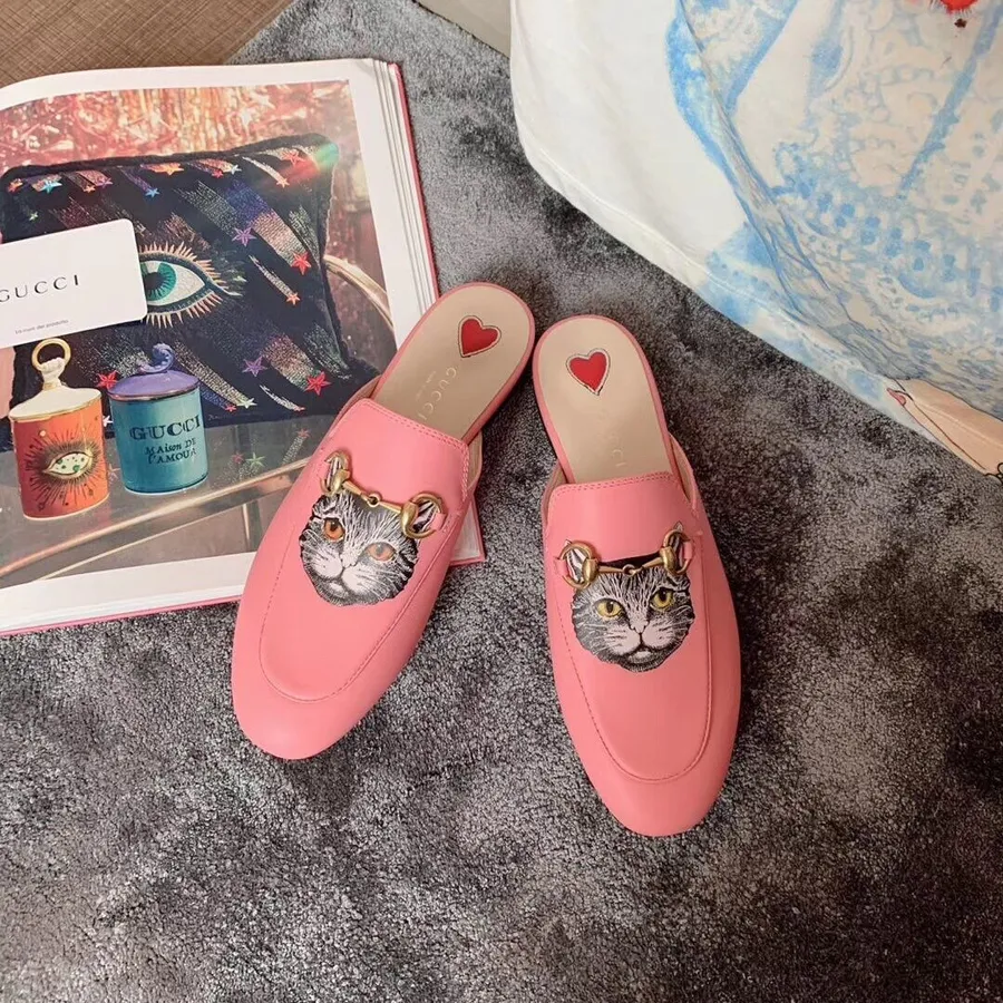 Gucci Mystic Cat Mules 423694 δερμάτινο δέρμα μοσχαριού συλλογή φθινόπωρο/χειμώνας 2019, ροζ