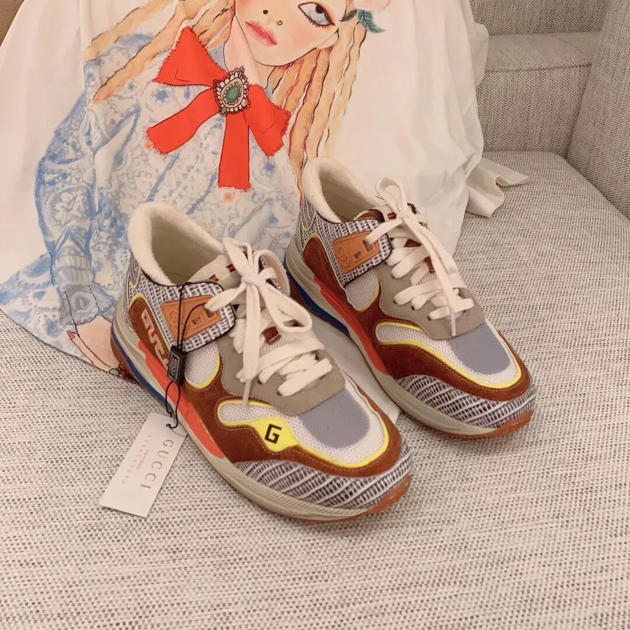 Gucci Ultrapace Sneakers Kalveskinn Høst/vinter 2019 Kolleksjon 592348, Rock Teju/burgunder