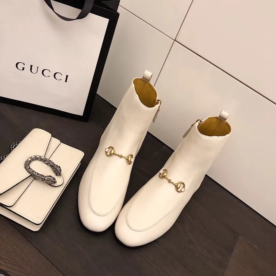 členkové čižmy Gucci Jordaan Z Teľacej Kože Kolekcia Pred Jeseňou/zimou 2019, Biele