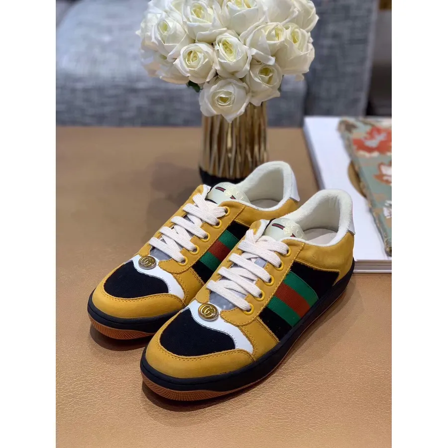 Gucci Web Screener Sneaker 584815 Kalbsleder Frühjahr/Sommer 2019 Kollektion Gelb/Schwarz