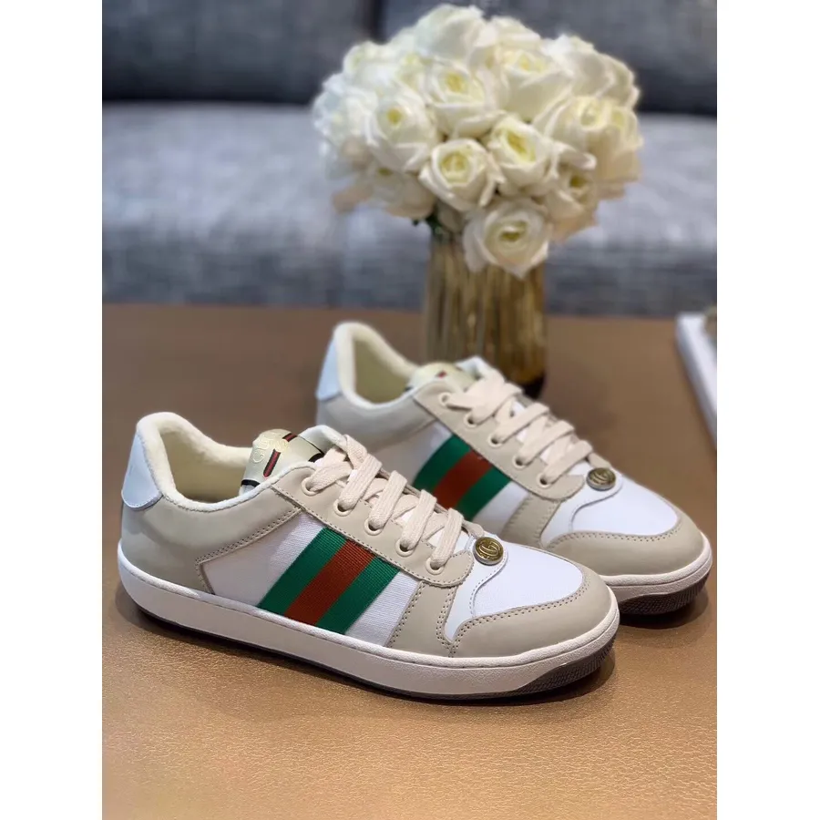 Gucci Screener Sneaker 570443 Kalbsleder Frühjahr/Sommer 2019 Kollektion Beige/Weiß